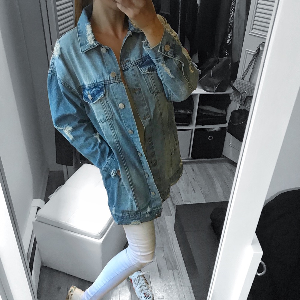 Oversized Distressed Longline Denim Jacket